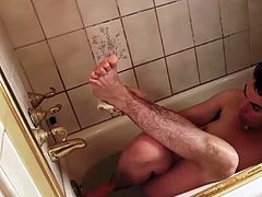 bathing her amazing hairy legs, pits & hairy pussy.