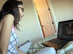 Have a look at this solo scene where the naughty Trinity logs on into her computer and has a chat with one of her relatives.