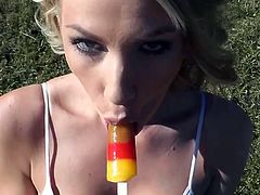 Hot Danielle Maye sucking lollipop