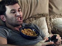 This stupid fuck head is laying on the couch and playing xbox like a dumb ass fuck that he is. He is really stupid because his hot girlfriend needs to be fucked and he is playing call of duty like a fucking ass hat. He smartens up and then eats her pussy. There, that; much better. He is rewarded by getting his dick sucked.