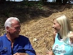 Oldje brings you a hell of a free porn video where you can see how a busty blonde belle gets fucked by an older dude in the farm while assuming very interesting poses.