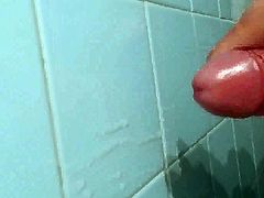 cumshot in bathroom