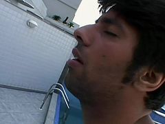 This sexy tanned skinned beauty gets her pussy eaten as the horizon sets. She then gets to work sucking on her boyfriends dick on the balcony of his mansion. She licks the tip of his cock and works his shaft.