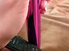 August is a sexy blonde chick with nice round ass and tight trimmed pussy. She got her favorite vibrator and sticks it deep inside!