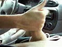 Don't try this at home, Tiffany is a professional. After the passenger in her car pulls down his pants, Tiffany strokes his hard cock while she is driving, ready to make him jerk off all over her hands.