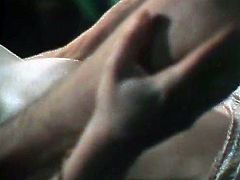 This spoiled slut looks very tempting in her sexy black stockings. She spreads her sexy legs wide to let her lover fuck her in missionary position. Horny stud pounds her fanny ruthlessly in and out until she cums.