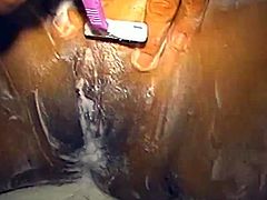 Nasty girl soaps her pussy and then shaves it in a bathroom. Then she shows her clean shaved pussy in close-up scenes.