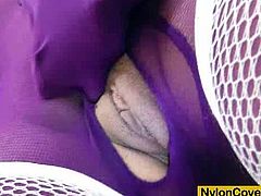 This horny brunette slut wants to cover her hot body in nylons. Watch her spreading legs wide and using her favorite toys to experience some really deep orgasms.