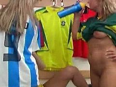 Hot chicks are having a great time masturbating together in lesbian trio show