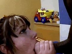 Horny teacher sucking her chocolate dick in kindergarden