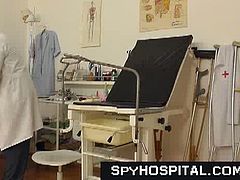 Mature doctor gapes young pussy in the clinic and captures it in hidden camera. This blonde newbie in stockings let grandpa do his thing on her sexy body in the clinic.