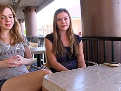 They wanted to have lunch at the shopping mall. Meanwhile their friend tapes it on camera and asks them to show their tits. Alaina does.