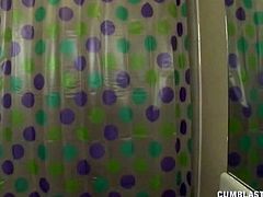 Chastity likes what she sees and the slutty teen invites him in the bath tub and starts jerking his massive cock when he instantly unloads a cumshot to her face.