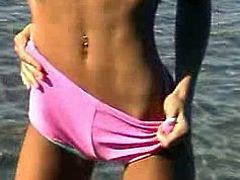Nude Beach - Hot Skinny Brunette Teen Posing
