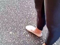 Walk in the Street with Ballet Slippers and tight Leggings.