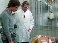 Dumpy looking zealous wench visited one horny doctor. She rested leg spread in bed and got her incredibly hairy wet vagina passionately eaten by that freaky man. Look at this pussy hunter in The Classic Porn sex clip!