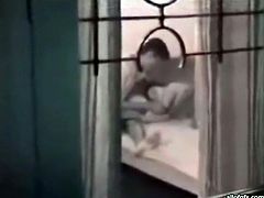 Horny dude can wait until the girl wakes up and serves him properly so he feels up her tits while she sleeps. He puts much efforts to wake her up but he fails.