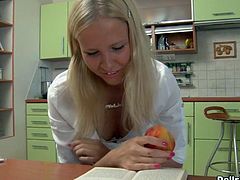 Appetizing blonde college girl gets ass fucked in kitchen