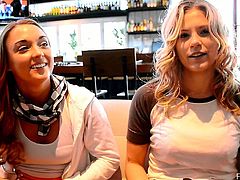 Mary and Scarlet spend their time in a cafe. They talk about some things in front of a camera and also show their boobs.