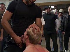 Christian Wilde gets tied up and humiliated by group of gays. He sucks huge dicks and gets his nipples tortured with steel claws. Later on she lies down on a table and gets rammed in the ass.