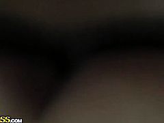 Brunette drops on her knees to gives mouthjob to handsome guy