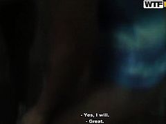 Brunette drops on her knees to gives mouthjob to handsome guy
