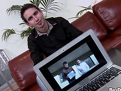 This gay has come to Paul to determine if he has one it takes to be in an upcoming porno film. The newbie shows Paul his reel and his cock, but that simply won't do. He has to prove he knows how to give a blowjob so he gets down on his knees and gives one hell of a blowjob to the producer.