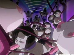 Get a load of this hot scene where a busty anime slut is nailed by a massive cock as you see other hotties being nailed as well.