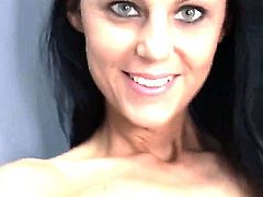 Fascinating cutie Brenda Black takes a shower and massages her lovely shaved muff  and adorable clit in ecstasy