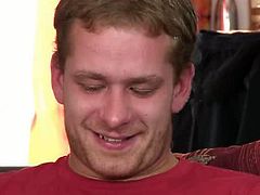 This horny dude and his buddy started to enjy each other's cocks, while one's girlfriend was away. This is his first time with a man and he starts to like it.
