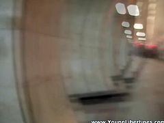 This nasty brunette gives good blowjob standing on her knees and then flashes her big full natural tits in public. Don't skip this provocative outdoor blowjob sex tube video.
