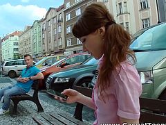 Cute teen chick agrees to have casual sex with the guy she just met on a street. When the couple get indoors the girl starts sucking hard dick right away. Then she gets fucked in various positions. Check this out.