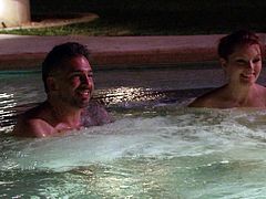 These two kinky couples are staying in this mansion for a swinging reality show. As expected, when they get into the bubbling hot tub, they enjoy some drinks and then, start making out. The two guys sit on edge of the tub and enjoy fucking their buddy's wives. The action continues in the bedroom.