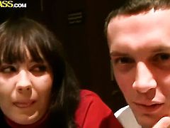 Brunette hooker gets her mouth fucked silly by fuck hungry guy