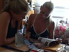 Lunch with two sexy blonde girlfriends Sandy and Sophie Moone at their home
