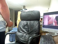 Cumshot on leather chair 6 ( best one yet)