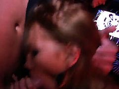 Hot and flexible Nataly Gold is doing a nice striptease in the club when she starts to feel horny a begin to fuck with her handsome partner Timo Hardy right on the stage floor