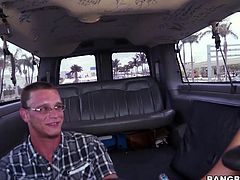 Sexy Asian slut Alina Li is in the bang bus, and the driver picked up a nerdy guy on the street for her pleasure. She played with her pussy to turn him up, and then she wrapped her lips around his throbbing cock. She stroked and tugged him off so well. Watch as she makes the nerd cum so hard.
