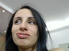 Fresh faced teen chick takes off her clothes in front of Rocco Siffredi. He slides his thumb in her butt hole checking hot flexible is she. Then he thrusts his dick in her mouth making her suck it balls deep.