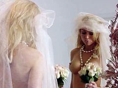 Stunning Kayden Kross is completely naked except the white veil she has on her head. She masturbates before the wedding, looking at her reflection in the mirror.