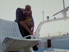 Check out this horny retro couple having fun on a big boat. Watch him sticking his meaty stiff cock deep inside her cunt to make that juicy pussy squirt hard.