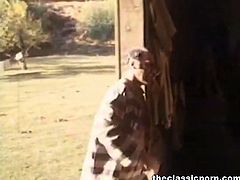 The Classic Porn brings you an amazing free vintage hardcore video where you can see how some horny escaped convicts bang a slut in the barn while other two watch.