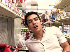 Two handsome guys have anal sex in a convenience store
