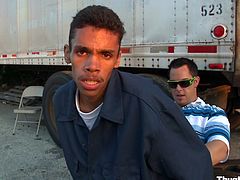See these two extremely excited guys as they take their pants off and drill in public. They don't care if anyone sees them and both of them are having a blast.