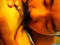 Shameless Korean tootsie with tiny titties rested in bed with legs spread apart and took great pleasure watching her horny husband licking her smelly hairy kitty passionately. Have a look at that awesome sex in All Of Gfs porn video!