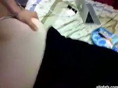 Blue haired punky slut gives head while the guy films the action from POV. He then enters her snatch from behind pounding intensively.