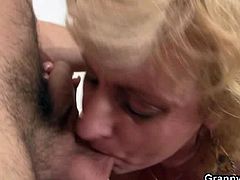 Granny Bet brings you a hell of a free porn video where you can see how kinky blonde granny gets pounded very hard after blowing a young stud's hard cock.
