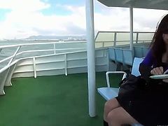 Check out this cute Japanese MILF having some fun on a boat. She wastes no time and starts to jerk off his cock before spreading legs and sliding fingers in her cunt.