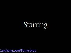 Watch a sultry blonde bitch getting gangbanged by four horny studs. They love dping her hot ass and sexy pusy while she gets her mouth stuffed with even more cocks!