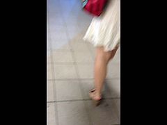 NYC Subway upskirt white dress HD
